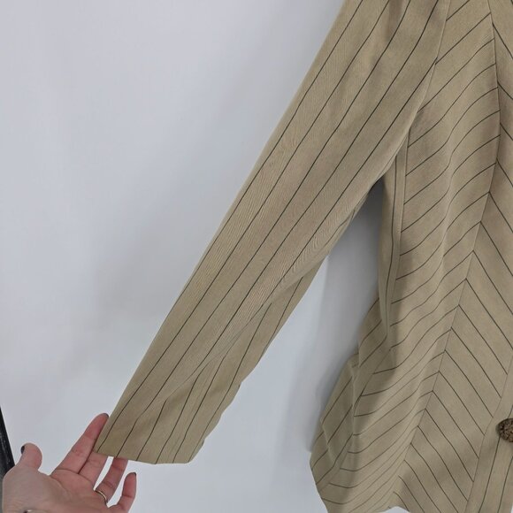 Ilie Wacs 6 beige diagonal stripe wood button blazer jacket VTG UNION tag USA - Picture 3 of 14